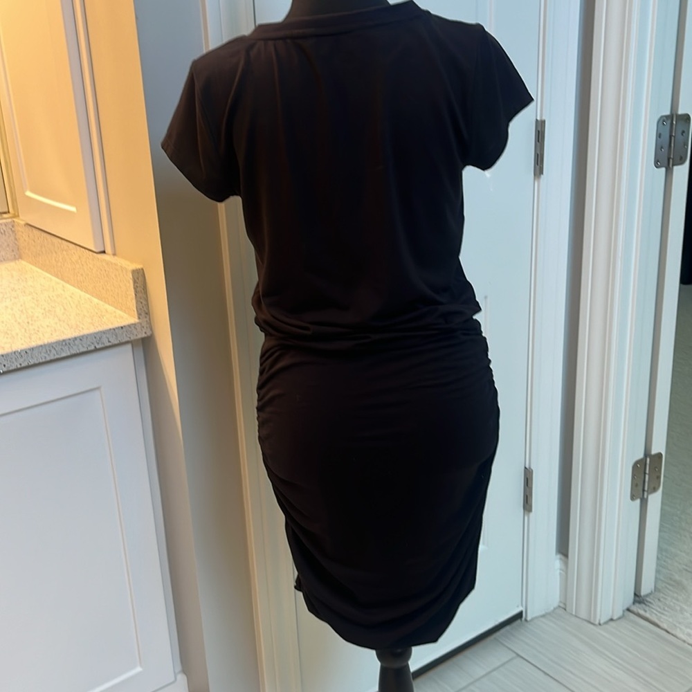 Athleta Small v neck rouched fitted black dress Size Small - Picture 2 of 9